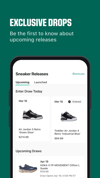 Dick&rsquo;s Sporting Goods sneaker release screen listing dated Air Jordan draws with entered status and upcoming draw times