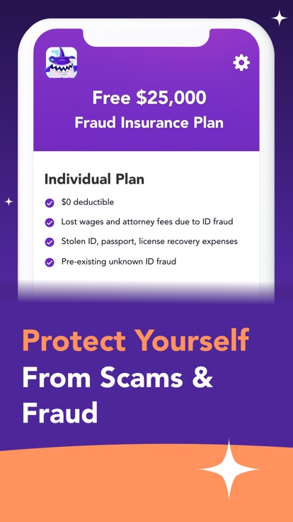 Hogo fraud insurance plan screen listing a zero dollar deductible and covered ID fraud expenses