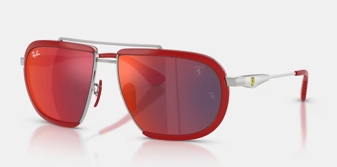 Product reference: red-rimmed Ray-Ban Ferrari navigator sunglasses with red mirrored lenses